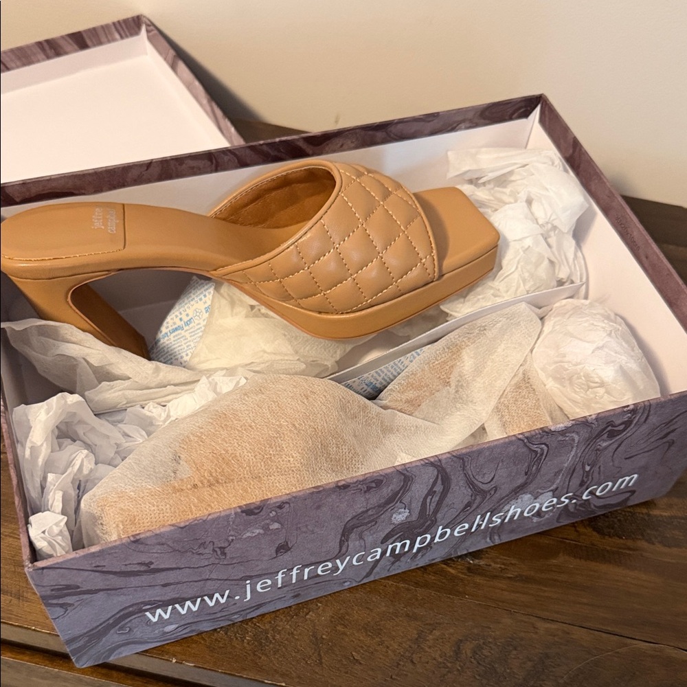 Jeffrey Campbell Tan Quilted Slide Heels - Picture 2 of 5